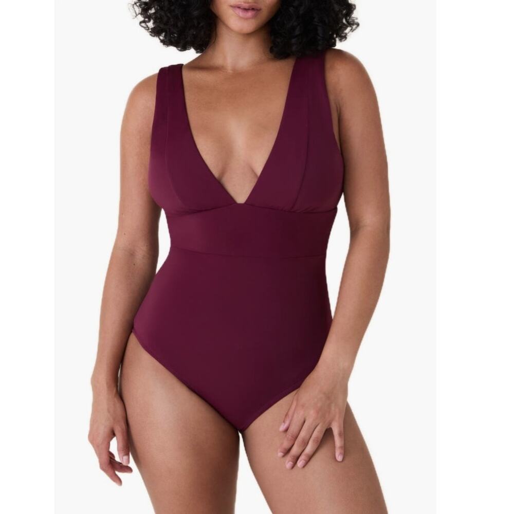 NWT XL Andie Swim Mykonos One Piece Brandy Red Swimsuit AO294 Plunge V Neck Bust